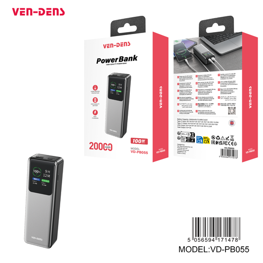 Batterie externe portable 100 W 20 000 mAh à charge rapide avec écran VD-PB055
