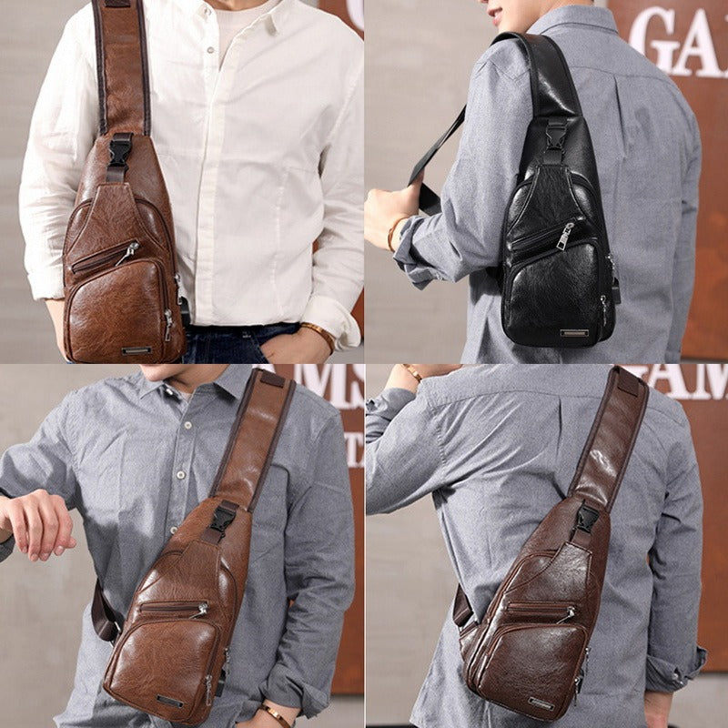 PU Leather USB Chest Bag
