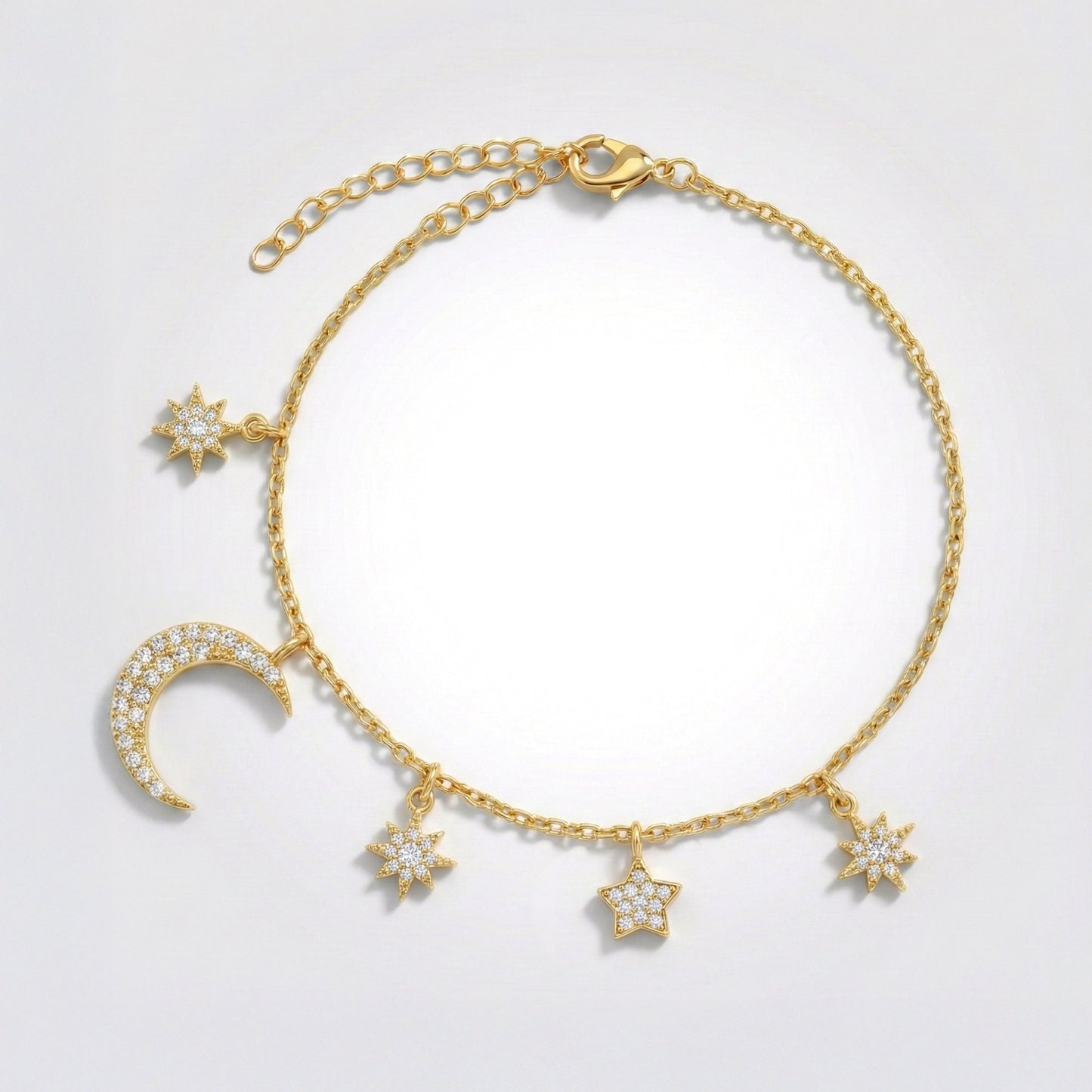 Bracelet breloques Lune et Étoile Vega | Plaqué or 18 carats