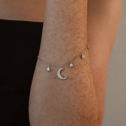 Bracelet breloque lune et étoile Vega | Argent