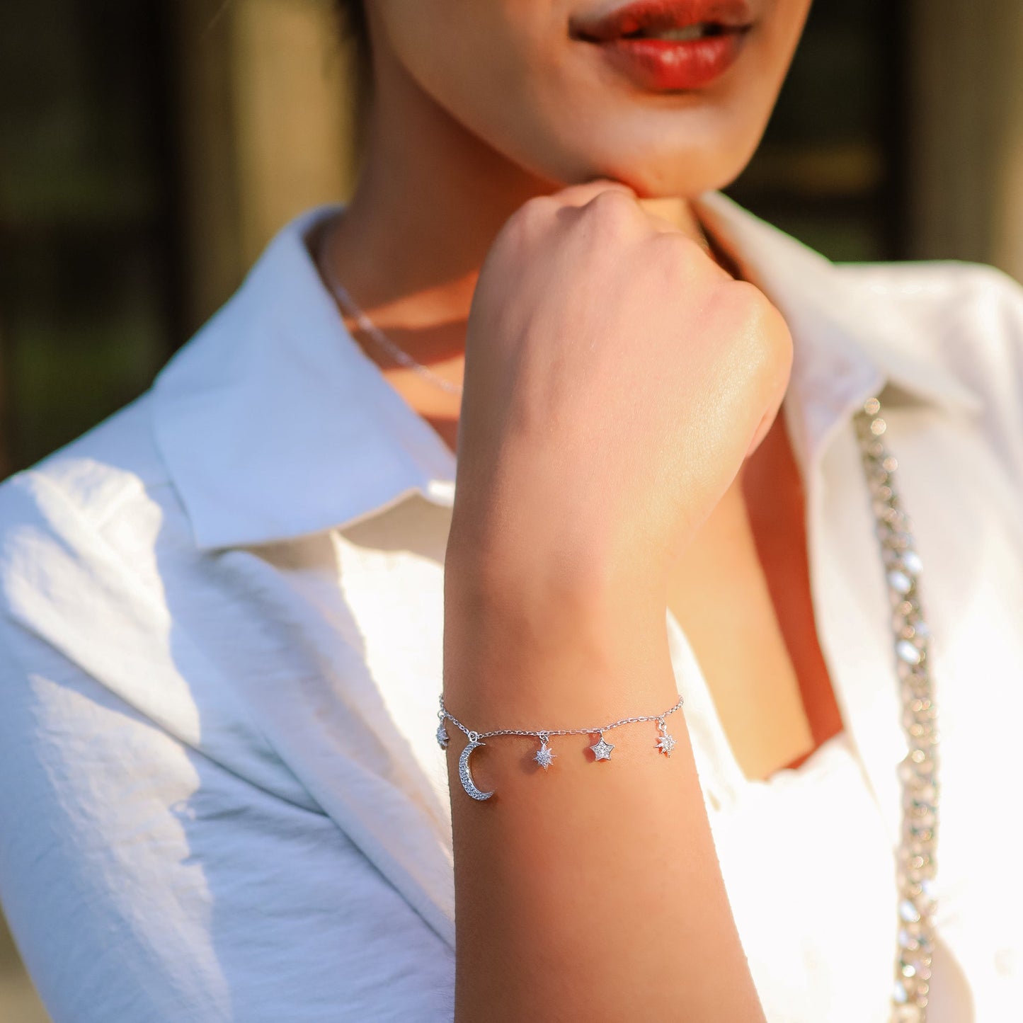 Bracelet breloque lune et étoile Vega | Argent