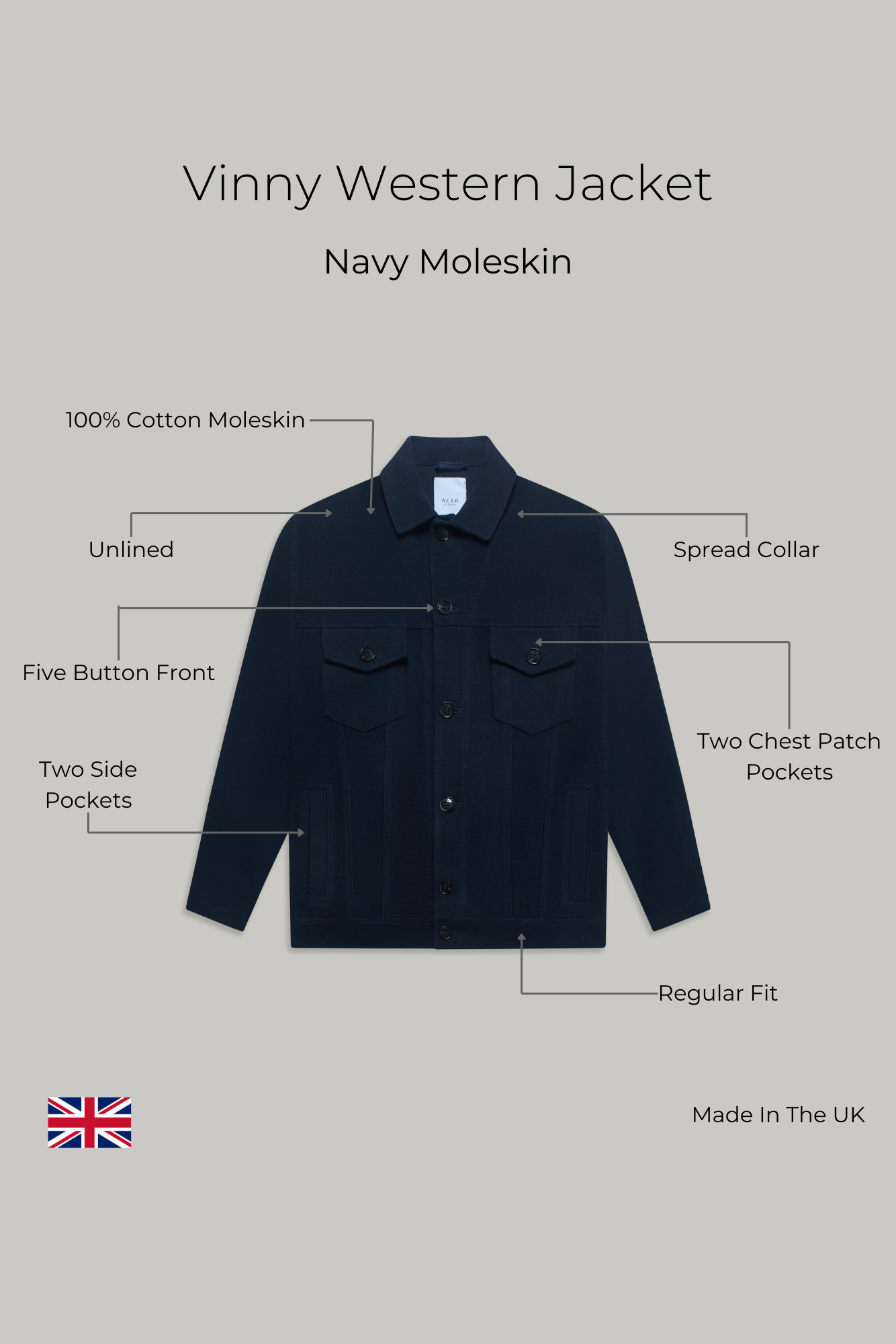 Vinny Western Jacket - Navy Moleskin