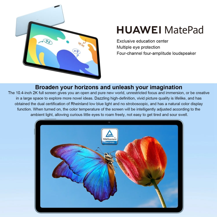 Huawei MatePad 10.4 BAH4-W19 WiFi, 10,4 pouces, 6 Go+128 Go, HarmonyOS 2 Qualcomm Snapdragon 778G 4G Octa Core jusqu'à 2,42 GHz, prend en charge le double WiFi, l'OTG, ne prend pas en charge Google Play (bleu)