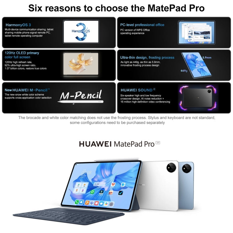 HUAWEI MatePad Pro 11 inch 2022 WiFi GOT-W29 8GB+256GB, HarmonyOS 3 Qualcomm Snapdragon 870 Octa Core up to 3.2GHz, Support Dual WiFi / BT / GPS, Not Support Google Play(Blue)