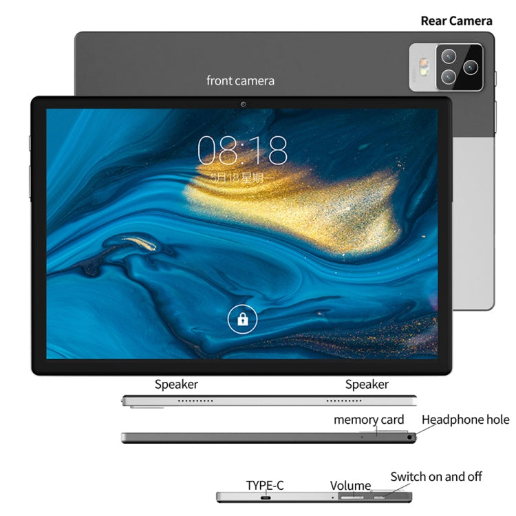 Tablette PC BDF P70 4G LTE, 10,1 pouces, 8 Go+128 Go, Android 12.0 MTK6762 Octa Core, prend en charge la double carte SIM et Bluetooth et le WiFi, prise UE (Or)