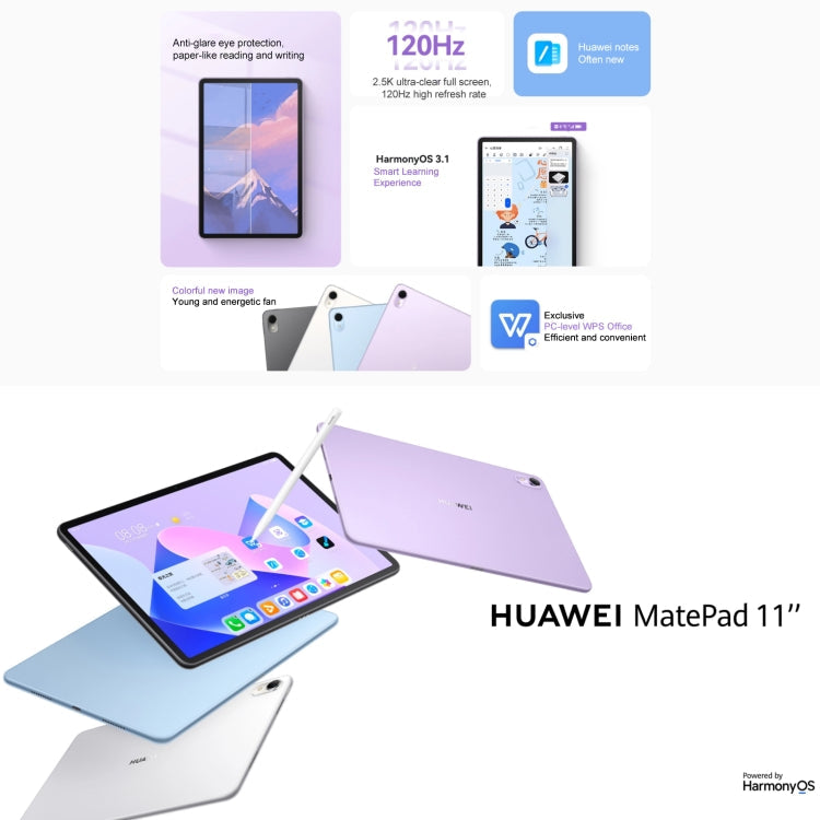 HUAWEI MatePad 11 inch 2023 WIFI DBR-W00 8GB+128GB, HarmonyOS 3.1 Qualcomm Snapdragon 865 Octa Core up to 2.84GHz, Not Support Google Play(Purple)