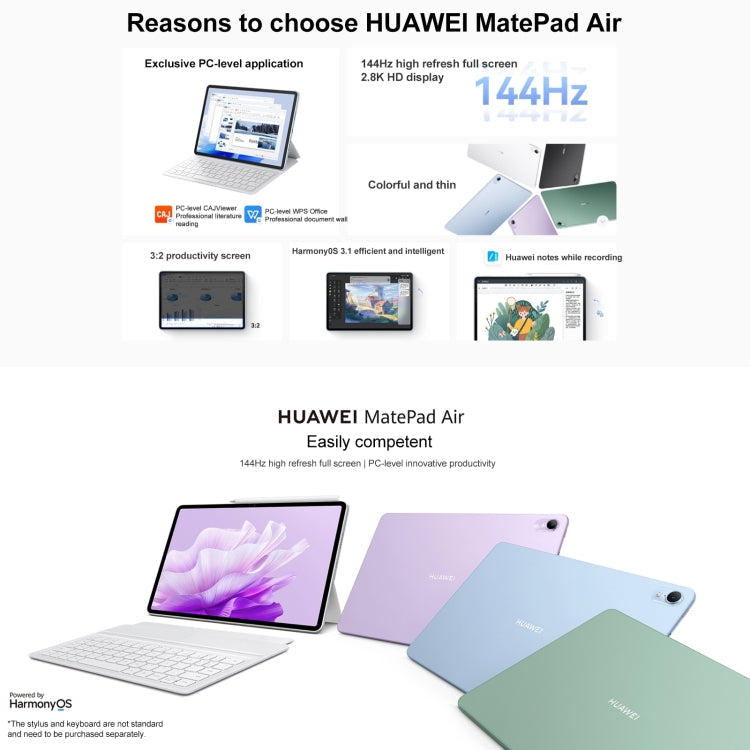 HUAWEI MatePad Air 11.5 inch WIFI DBY2-W00 12GB+256GB, HarmonyOS 3.1 Qualcomm Snapdragon 888 Octa Core, Support Dual WiFi / BT / GPS, Not Support Google Play(White)