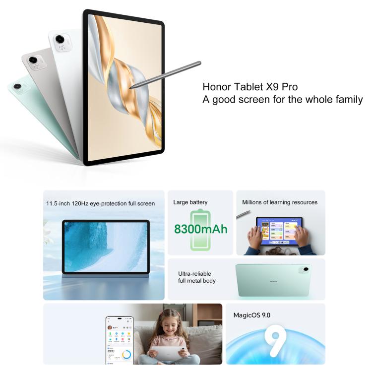 Honor Pad X9 Pro WiFi Tablet PC, 11.5 inch 6GB+128GB MagicOS 9.0 Qualcomm Snapdragon 685 Octa Core (White)
