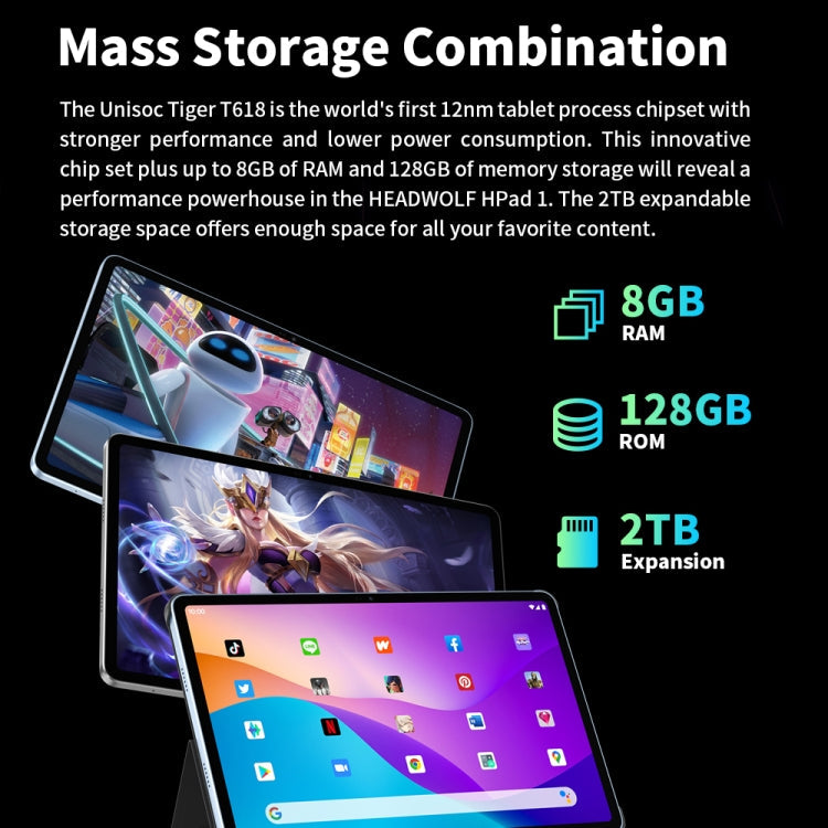 HEADWOLF Hpad1 4G LTE, 10.4 inch, 8GB+128GB, Android 11 Unisoc T618 Octa Core up to 2.0GHz, Support Dual SIM & WiFi & Bluetooth, Global Version with Google Play, US Plug(Grey)