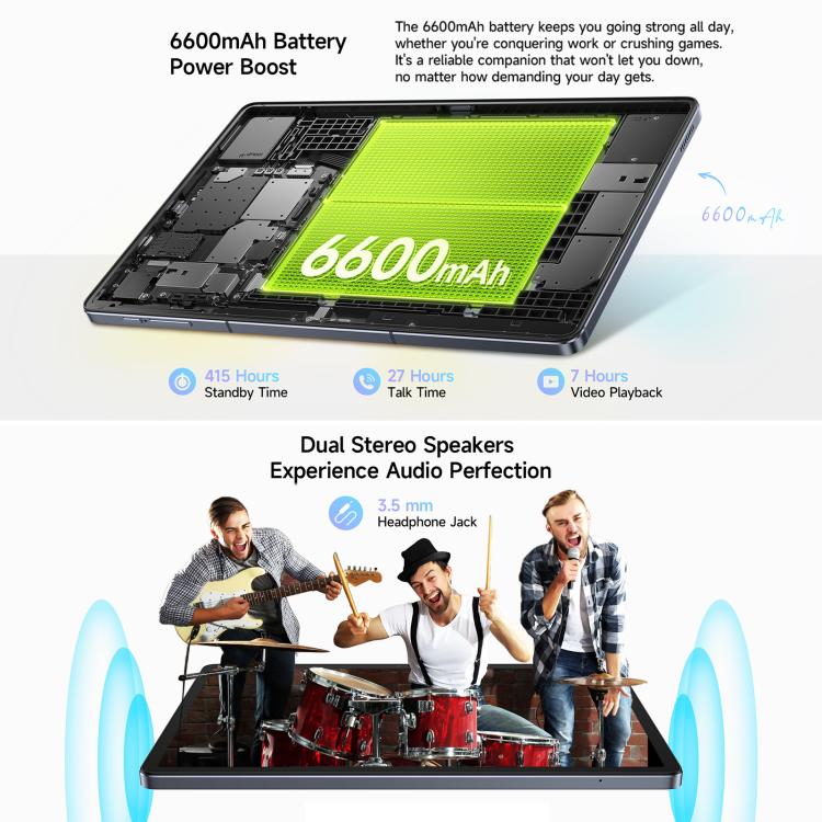 [HK Warehouse] Ulefone Tab A10 Pro Tablet PC, 6GB+128GB, 11 inch Android 14 MediaTek MT8786 Octa Core 4G Network, EU Plug (Space Grey)