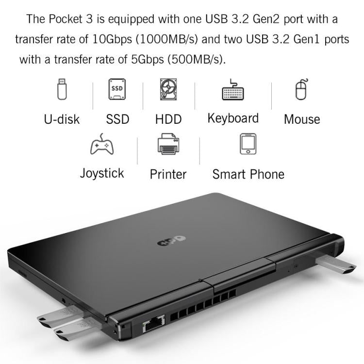 Mini PC portable GPD Pocket 3, 16 Go + 512 Go, écran 8 pouces Windows 11 Famille Intel Pentium Gold 7505, prise britannique