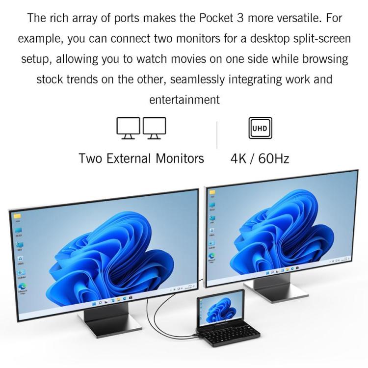 Mini PC portable GPD Pocket 3, 16 Go + 512 Go, écran 8 pouces Windows 11 Famille Intel Pentium Gold 7505, prise britannique