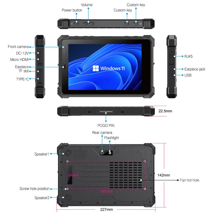 CENAVA W80Y IP68 Rugged Tablet PC, 8GB+128GB, 8 inch Windows 11 Intel Core i5-10210Y Quad Core, EU Plug