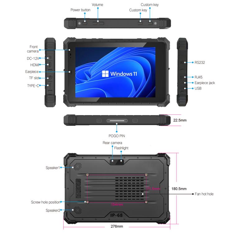 CENAVA W10Y Tablette durcie IP68, 8 Go+128 Go, 10,1 pouces Windows 11 Intel Core i5-10210Y Quad Core, Prise UE