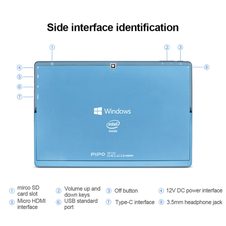 PiPO W10 2 in 1 Tablet PC, 10.1 inch, 6GB+64GB, Windows 10 System, Intel Gemini Lake N4120 Quad Core up to 2.6GHz, without Keyboard & Stylus Pen, Support Dual Band WiFi & Bluetooth & TF Card & HDMI, US Plug