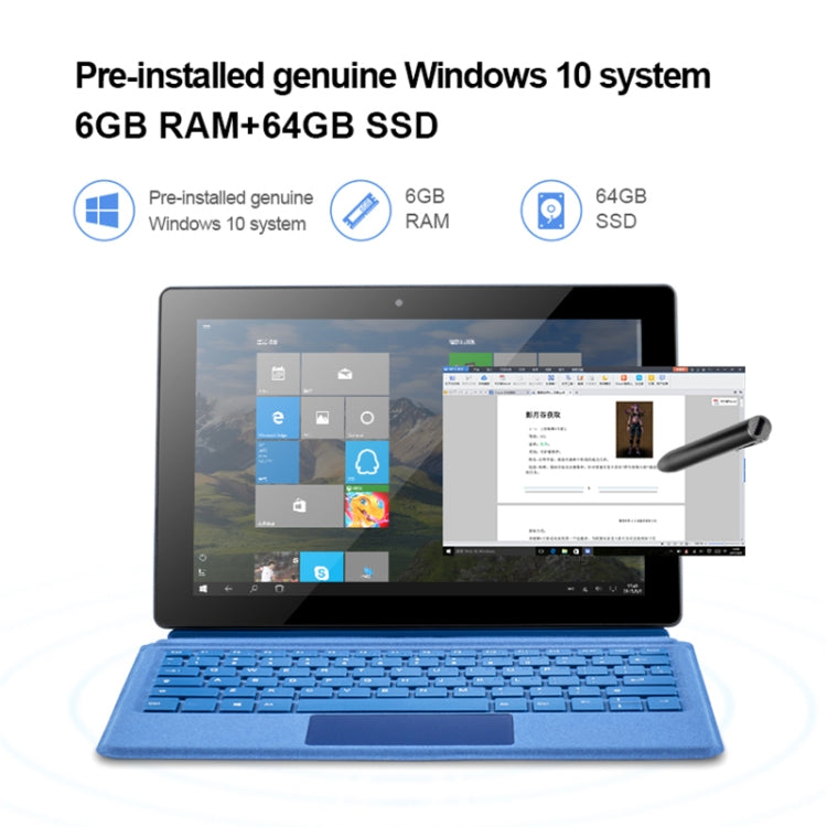 PiPO W10 2 in 1 Tablet PC, 10.1 inch, 6GB+64GB, Windows 10 System, Intel Gemini Lake N4120 Quad Core up to 2.6GHz, without Keyboard & Stylus Pen, Support Dual Band WiFi & Bluetooth & TF Card & HDMI, US Plug