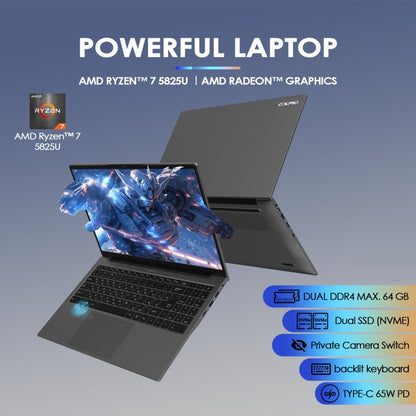 GXMO G156 15.6 inch Laptop, 16GB+512GB, Windows 11 AMD Ryzen 7 5825U Octa Core, Support Fingerprint Unlock, UK Plug