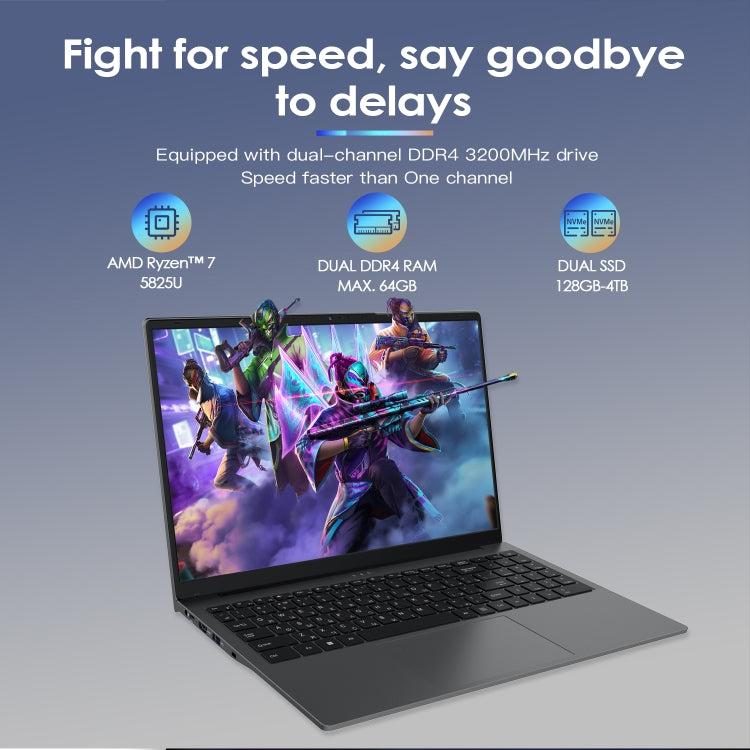 GXMO G156 Ordinateur portable 15,6 pouces, 16 Go+512 Go, Windows 11 AMD Ryzen 7 5825U Octa Core, prise en charge du déverrouillage par empreinte digitale, prise US