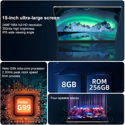 Jumper EZpad Max15 Tablet PC, 8 Go + 256 Go, 15 pouces Android 14 OS MediaTek MT8781 Octa Core Réseau : 4G, prise US