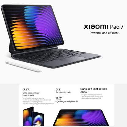 Xiaomi Pad 7 11.2 inch Soft Light Screen, 8GB+256GB, HyperOS 2 Qualcomm Snapdragon 7+ Gen3 Octa Core (Black)