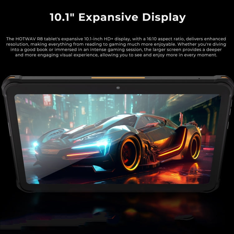[HK Warehouse] Tablette robuste HOTWAV Tab R8 IP68/IP69K, 4 Go+128 Go, 10,1 pouces Android 14 Unisoc T606 Octa Core Réseau 4G, Version globale avec Google Play, Prise UE (Noir+Orange)