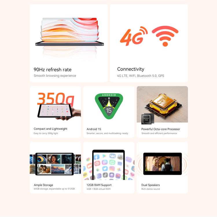 ALLDOCUBE iPlay 60 mini 4G LTE Tablet PC, 4GB+64GB, 8.68 inch Android 15 Unisoc T606 Octa Core Support Dual SIM (Grey)