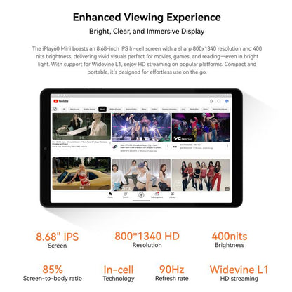 ALLDOCUBE iPlay 60 mini 4G LTE Tablet PC, 4GB+64GB, 8.68 inch Android 15 Unisoc T606 Octa Core Support Dual SIM (Grey)