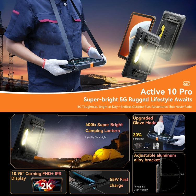 [HK Warehouse] Blackview Active 10 Pro 5G Rugged Tablet, 12GB+256GB, 10.95 inch Android 14 Dimensity 7300 Octa Core, Global Version with Google Play (Orange)
