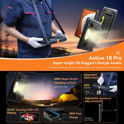 [HK Warehouse] Blackview Active 10 Pro 5G Rugged Tablet, 12GB+256GB, 10.95 inch Android 14 Dimensity 7300 Octa Core, Global Version with Google Play (Orange)