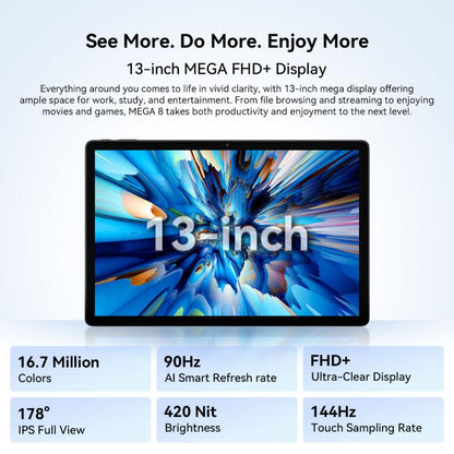 [HK Warehouse] Tablette PC Blackview MEGA 8, 12 Go+256 Go, 13 pouces Android 15 Unisoc Tiger T620 Octa Core, Réseau: 4G, Version Globale avec Google Play (Vert)