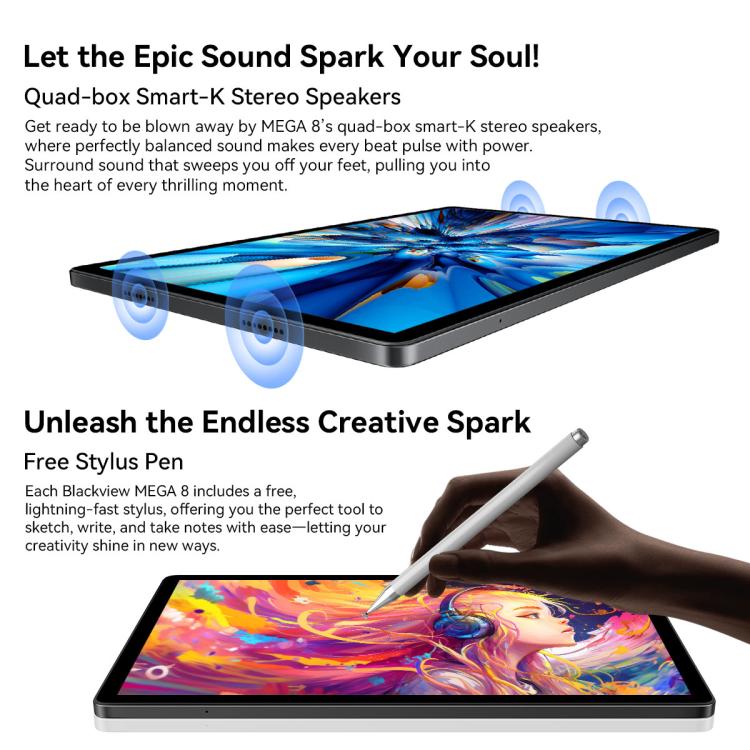[HK Warehouse] Tablette PC Blackview MEGA 8, 12 Go+256 Go, 13 pouces Android 15 Unisoc Tiger T620 Octa Core, Réseau: 4G, Version Globale avec Google Play (Vert)