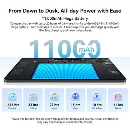 [HK Warehouse] Tablette PC Blackview MEGA 8, 12 Go+256 Go, 13 pouces Android 15 Unisoc Tiger T620 Octa Core, Réseau: 4G, Version Globale avec Google Play (Vert)