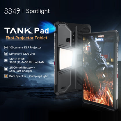 [HK Warehouse] Unihertz 8849 Tank Pad Tablet PC & Projecteur durci, 16 Go+512 Go, Android 14 Dimensity 8200 Octa Core 5G 10,95 pouces, prise UE (Noir)