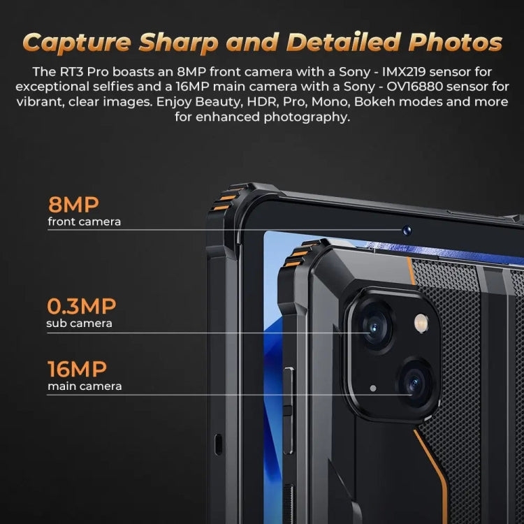 [HK Warehouse] OUKITEL RT3 Pro 4G Network IP68/IP69K Rugged Tablet, 4GB+128GB, 8.0 inch Android 14 MediaTek G81 Octa-Core Support Dual SIM, EU Plug (Black)