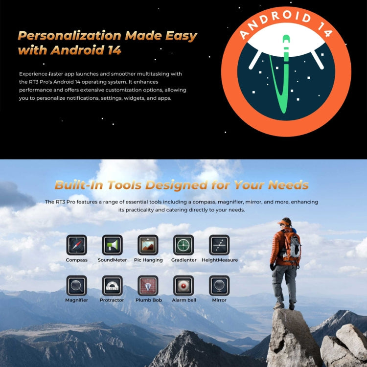 [HK Warehouse] OUKITEL RT3 Pro 4G Network IP68/IP69K Rugged Tablet, 4GB+128GB, 8.0 inch Android 14 MediaTek G81 Octa-Core Support Dual SIM, EU Plug (Orange)