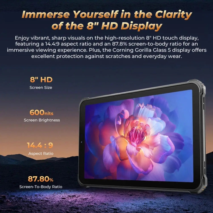 [HK Warehouse] OUKITEL RT3 Pro 4G Network IP68/IP69K Rugged Tablet, 4GB+128GB, 8.0 inch Android 14 MediaTek G81 Octa-Core Support Dual SIM, EU Plug (Orange)