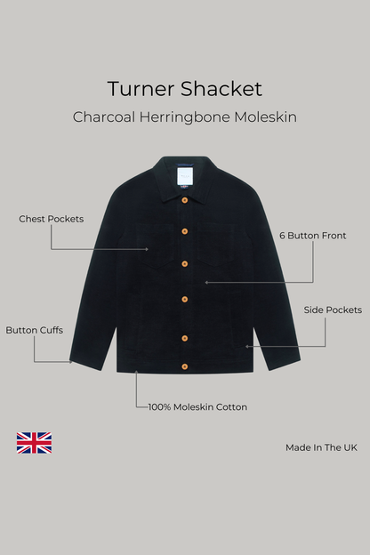 Turner Shacket - Charcoal Herringbone Moleskin