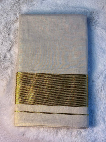 Classic Kerala Kasavu Saree with Broad Golden Zari Border