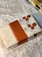 Rust Floral Printed Kerala Kasavu Saree with Contemporary Border