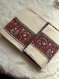Red Kalamkari Inspired Kerala Set Mundu – Traditional Printed Design