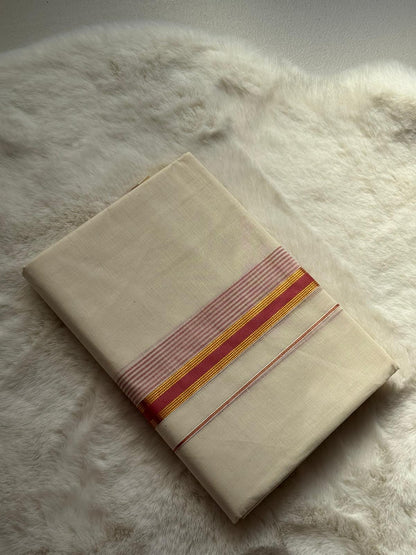Classic Kerala Dhoti – Red Heritage Border