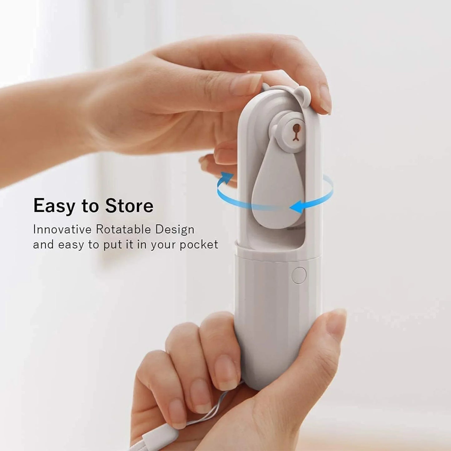 Rechargeable Hand Held Pocket Fan for Personal Cooling with Medium and High Fan Speeds and Optional Portable Power Bank