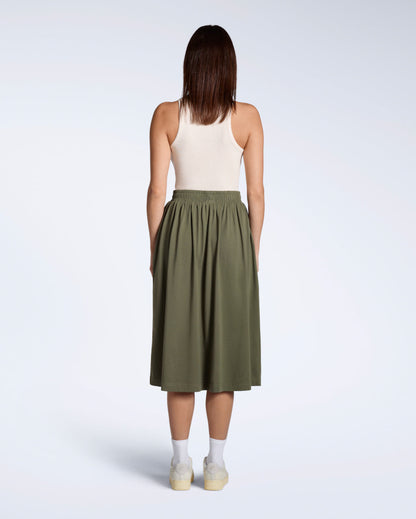 Jupe midi froncée en coton bio