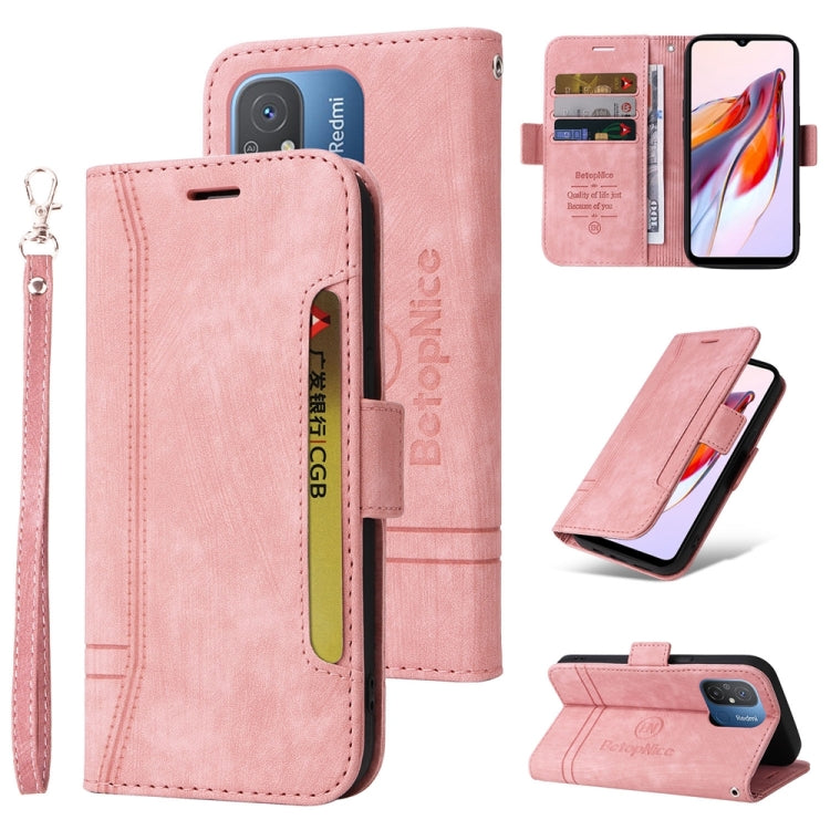 For Xiaomi Poco C55 / Redmi 11A 4G Global BETOPNICE Dual-side Buckle Leather Phone Case (Pink)