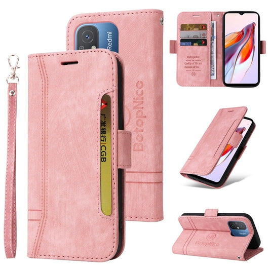 For Xiaomi Poco C55 / Redmi 11A 4G Global BETOPNICE Dual-side Buckle Leather Phone Case (Pink)