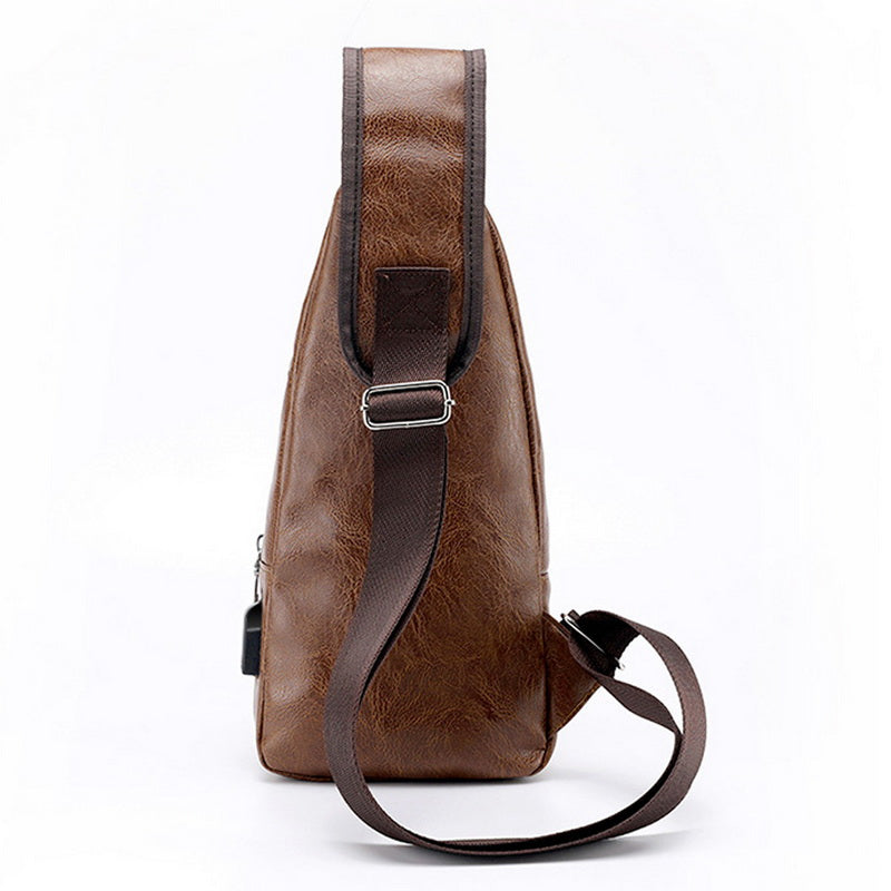 PU Leather USB Chest Bag