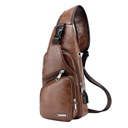 PU Leather USB Chest Bag