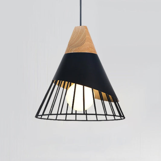E27 Modern Lighting Iron Solid Wood Pendant Light Hanging Lamp (Black)