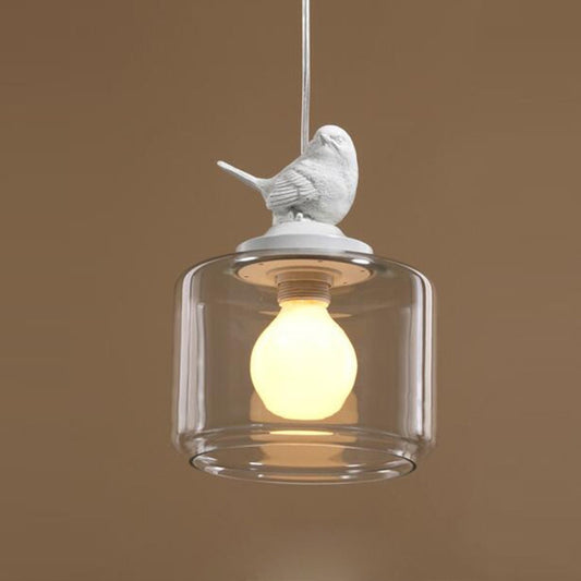 Lampe Suspendue Nordique Moderne Cage à Oiseaux Transparente en Verre Suspension Luminaire LED E27 Plafonnier Parfait pour Cuisine Salle à Manger Chambre (Blanc Chaud)