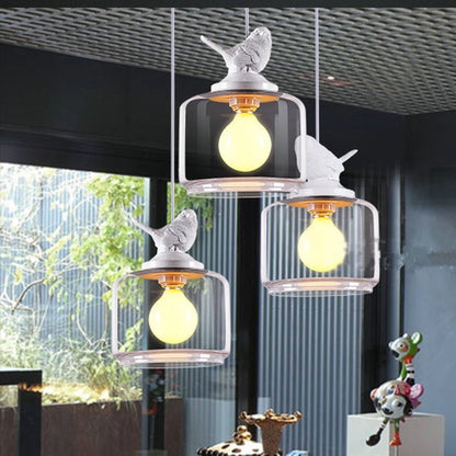 Nordic Modern Hanging Lamp Transparent Birdcage Glass Pendant Light LED E27 Ceiling Light Perfect for Kitchen Dining Room Bedroom (Wram White)